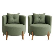 Kit 2 Poltronas Orgânica Curva Luna Boucle Verde Oliva Pés de Madeira - Montanaris Decor Kit 2 Poltronas Orgânica Curva Luna Boucle Verde Oliva Pés de Madeira - Montanaris Decor