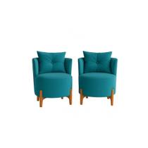 Kit 2 Poltronas Orgânica Curva Luna Veludo Azul Turquesa - Montanaris Decor