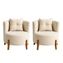 Kit 2 Poltronas Orgânica Curva Luna Veludo Bege Pés de Madeira - Montanaris Decor