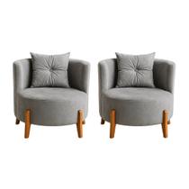 Kit 2 Poltronas Orgânica Curva Luna Veludo Cinza Claro Pés de Madeira - Montanaris Decor