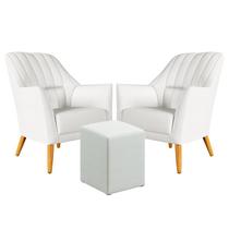 Kit 2 Poltronas Orion Bordada com Puff Izar Couro Branco Aradecor Kit 2 Poltronas Orion Bordada com Puff Izar Couro Branco Aradecor