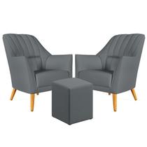 Kit 2 Poltronas Orion Bordada com Puff Izar Suede Cinza Aradecor Kit 2 Poltronas Orion Bordada com Puff Izar Suede Cinza Aradecor