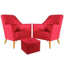 Kit 2 Poltronas Orion Bordada com Puff Quasar Sued Vermelho Aradecor