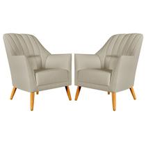 Kit 2 Poltronas Orion Bordada Couro Bege Aradecor Kit 2 Poltronas Orion Bordada Couro Bege Aradecor