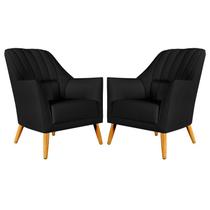 Kit 2 Poltronas Orion Bordada Couro Preto Aradecor Kit 2 Poltronas Orion Bordada Couro Preto Aradecor