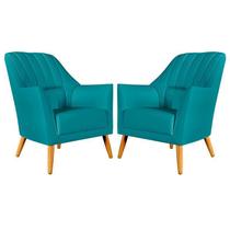 Kit 2 Poltronas Orion Bordada Para Sala de Estar Sued Azul Turquesa Aradecor