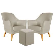 Kit 2 Poltronas Orion com Puff Izar Couro Bege Aradecor