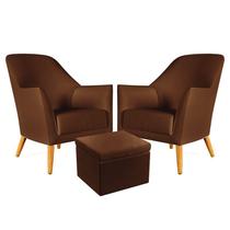 Kit 2 Poltronas Orion com Puff Quasar Para Sala de Estar Couro Marrom Aradecor