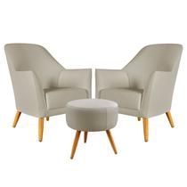 Kit 2 Poltronas Orion com Puff Solar Couro Bege Aradecor Kit 2 Poltronas Orion com Puff Solar Couro Bege Aradecor