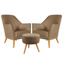 Kit 2 Poltronas Orion com Puff Solar Para Sala de Estar Sued Capuccino Aradecor