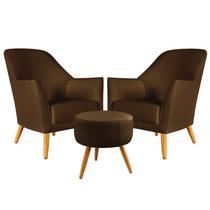 Kit 2 Poltronas Orion com Puff Solar Sued Preto Aradecor