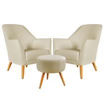 Kit 2 Poltronas Orion com Puff Solar Suede Bege Aradecor Kit 2 Poltronas Orion com Puff Solar Suede Bege Aradecor