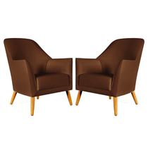 Kit 2 Poltronas Orion Para Sala de Estar Couro Marrom Aradecor Kit 2 Poltronas Orion Para Sala de Estar Couro Marrom Aradecor