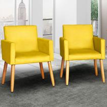 Kit 2 Poltronas para Recepção Sala Decorativa Cadeira Estofada Resistente Escritório Sala de estar manicure Sala de espera Pés palito de madeira