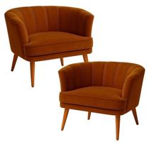 Kit 2 Poltronas para Sala de Estar Moderna Tecido Veludo Macio Pés de Madeira Resistente