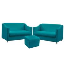 Kit 2 Poltronas Para Sala de Estar Namoradeiras Alya com Puff Quasar Sued Azul Turquesa Aradecor Kit 2 Poltronas Para Sala de Estar Namoradeiras Alya com Puff Quasar Sued Azul Turquesa Aradecor