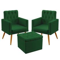 Kit 2 Poltronas Para Sala de Estar Nina Rodapé e Capitonê com Puff Quasar Sued Verde Aradecor Kit 2 Poltronas Para Sala de Estar Nina Rodapé e Capitonê com Puff Quasar Sued Verde Aradecor