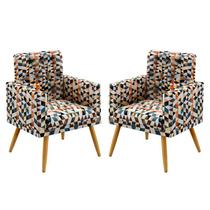 Kit 2 Poltronas Para Sala de Estar Nina Rodapé e Capitonê Sued Estampado Laranja Aradecor