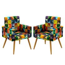 Kit 2 Poltronas Para Sala de Estar Nina Sued Estampado Colorido Aradecor
