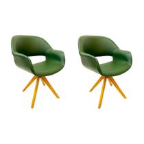 Kit 2 Poltronas para Sala de Estar ou Jantar Eduarda cor verde oliva base madeira giratória