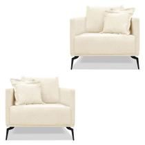 Kit 2 Poltronas Para Sala de Estar Sirius Linho Pés Metálicos - Pallazio Kit 2 Poltronas Para Sala de Estar Sirius Linho Pés Metálicos - Pallazio