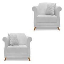 Kit 2 Poltronas Para Sala de Estar Vênus Linho Cinza Pés Castanho - Pallazio Kit 2 Poltronas Para Sala de Estar Vênus Linho Cinza Pés Castanho - Pallazio