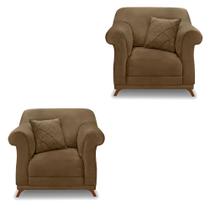 Kit 2 Poltronas Para Sala de Estar Vênus Suede Caramelo Pés Castanho - Pallazio