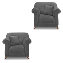 Kit 2 Poltronas Para Sala de Estar Vênus Suede Cinza Pés Castanho - Pallazio