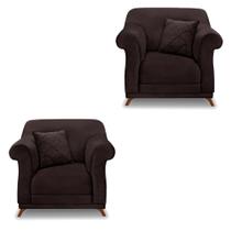 Kit 2 Poltronas Para Sala de Estar Vênus Suede Marrom Café Pés Castanho - Pallazio