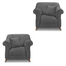 Kit 2 Poltronas Para Sala de Estar Vênus Suede Pés Castanho - Pallazio Kit 2 Poltronas Para Sala de Estar Vênus Suede Pés Castanho - Pallazio