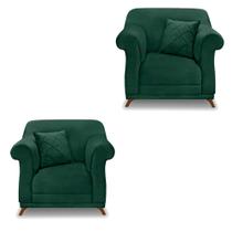 Kit 2 Poltronas Para Sala de Estar Vênus Veludo Verde Floresta Pés Castanho - Pallazio