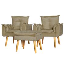 Kit 2 Poltronas Para Sala Decorativa e Puff Opala Veludo Capuccino Kit 2 Poltronas Para Sala Decorativa e Puff Opala Veludo Capuccino