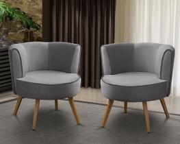 Kit 2 Poltronas Para Sala Decorativa Isa Suede Cinza Adonai Estofados