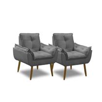 Kit 2 Poltronas Para Sala Decorativa Opala Pés Madeira Suede Cinza Chumbo Império Decor Kit 2 Poltronas Para Sala Decorativa Opala Pés Madeira Suede Cinza Chumbo Império Decor