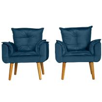 Kit 2 Poltronas Para Sala Decorativa Opala Suede Azul