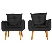Kit 2 Poltronas Para Sala Decorativa Opala Suede Preto