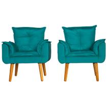 Kit 2 Poltronas Para Sala Decorativa Opala Suede Verde Água
