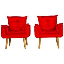 Kit 2 Poltronas Para Sala Decorativa Opala Suede Vermelho Kit 2 Poltronas Para Sala Decorativa Opala Suede Vermelho