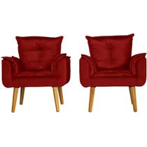 Kit 2 Poltronas Para Sala Decorativa Opala Suede Vermelho Escuro Kit 2 Poltronas Para Sala Decorativa Opala Suede Vermelho Escuro