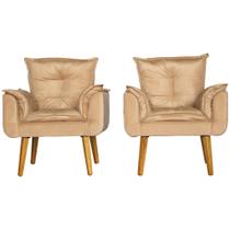 Kit 2 Poltronas Para Sala Decorativa Opala Veludo Bege