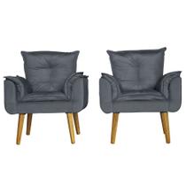 Kit 2 Poltronas Para Sala Decorativa Opala Veludo Cinza