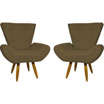 Kit 2 Poltronas Para Sala DECORATIVAS EMILIA SUEDE CORES PÉ CASTANHO - CLIQUE E DECORE
