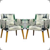 Kit 2 Poltronas Para Sala Decorativas Nina Suede Estampado Pé Castanho - Clique E Decore