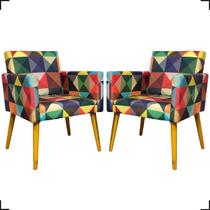 Kit 2 Poltronas Para Sala Decorativas Nina Suede Estampado Pé Castanho - Clique E Decore Kit 2 Poltronas Para Sala Decorativas Nina Suede Estampado Pé Castanho - Clique E Decore