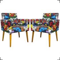 Kit 2 Poltronas Para Sala Decorativas Nina Suede Estampado Pé Castanho - Clique E Decore