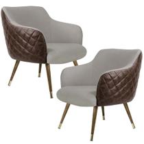 Kit 2 Poltronas Pé Palito Duo New Bronze Jade D02 Linho Bege C-107 Tressê Material Sintético Marrom - Lyam Decor