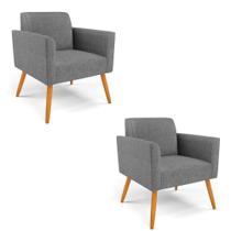 Kit 2 Poltronas Pés Palito Castanho Marisa Linho Grafite A26 D03 - D'rossi Kit 2 Poltronas Pés Palito Castanho Marisa Linho Grafite A26 D03 - D'rossi