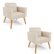 Kit 2 Poltronas Pés Palito Castanho Marisa material sintético D03 - D'rossi Cor Bege Kit 2 Poltronas Pés Palito Castanho Marisa material sintético D03 - D'rossi Cor Bege