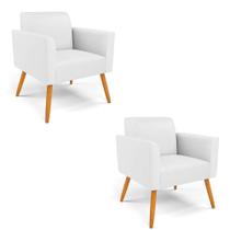 Kit 2 Poltronas Pés Palito Castanho Marisa material sintético D03 - D'rossi Cor Branco Kit 2 Poltronas Pés Palito Castanho Marisa material sintético D03 - D'rossi Cor Branco