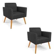 Kit 2 Poltronas Pés Palito Castanho Marisa material sintético D03 - D'rossi Cor Preto Kit 2 Poltronas Pés Palito Castanho Marisa material sintético D03 - D'rossi Cor Preto